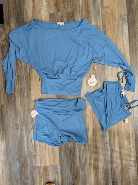 Posie Active Light Blue 3-Piece Activewear Lounge Set Size S NWT